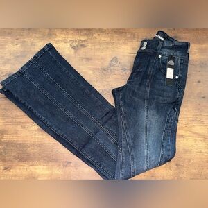 Fashion Nova Woman’s Dark Indigo Flare Moto Jeans